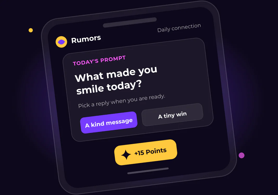 Rumors daily prompt with answer options and Points reward