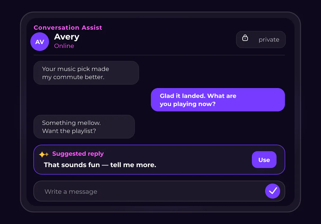Private Chat with a suggested reply and Use button